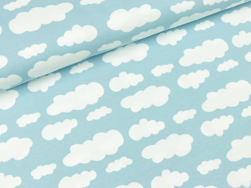 Reststück 79cm - Baumwolljersey Vicente Wolken babyblau