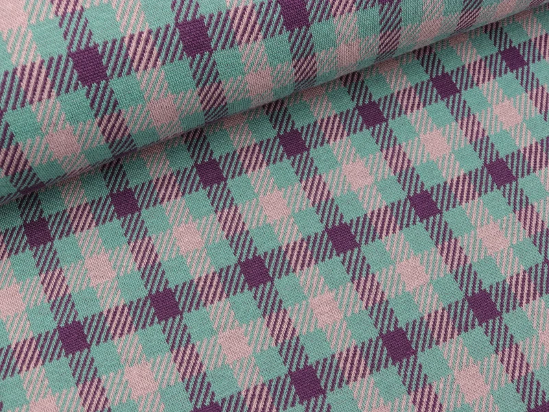 Reststück 33cm - Jacquard Jersey Plaid oldmint-beere-altrosa by Käselotti