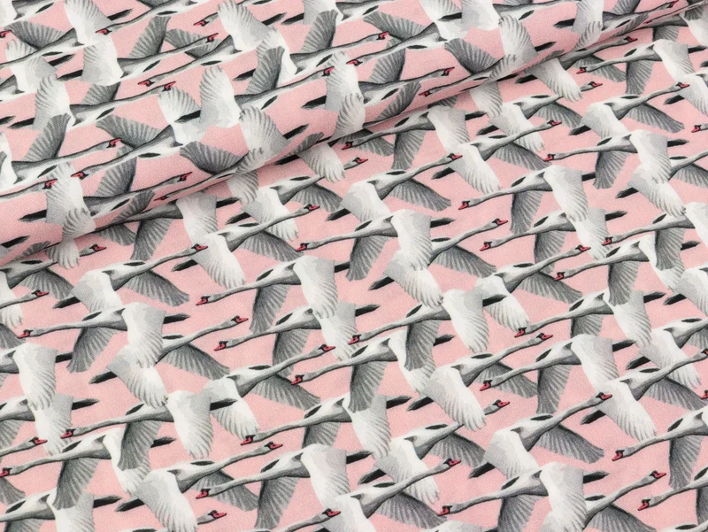 Reststück 60cm - Viskosestoff Swans rosa by Lila-Lotta