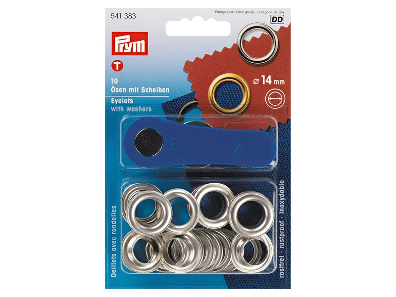 Prym 541383 Ösen mit Scheiben ø 14mm rostfrei silberfarbig - 10 Stück