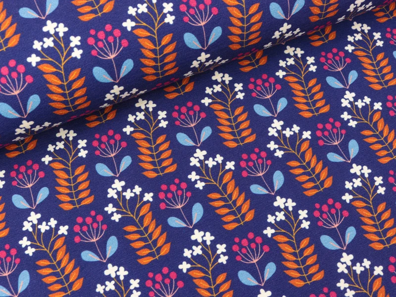 Reststück 13cm - Hamburger Liebe Baumwolljersey Glossy Petit Bloom blue navy-bunt