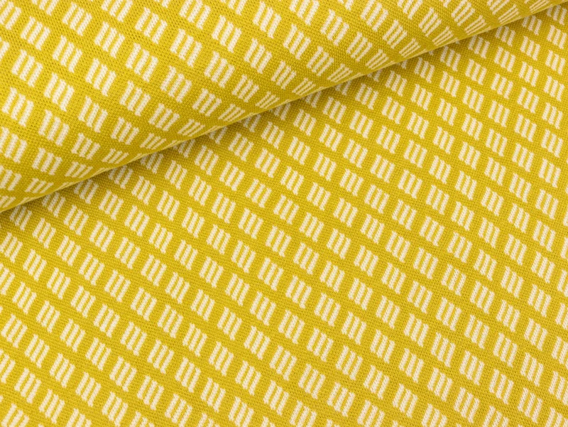 Reststück 62cm - Hamburger Liebe Botanical 2 Farb-Jacquardjersey Check senf-meringa