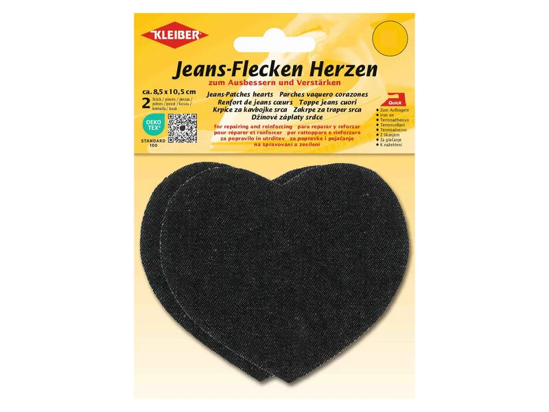 Kleiber 34325 Jeans-Flecken Herzen - zum Ausbessern und Verstärken - schwarz - ca. 8,5cm x 10,5cm - 2 Stück