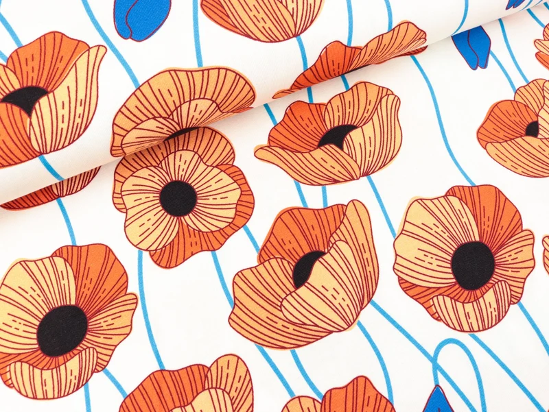 Reststück 12cm - Hamburger Liebe Baumwolljersey Wonderland Poppies papaia-nude auf Meringa