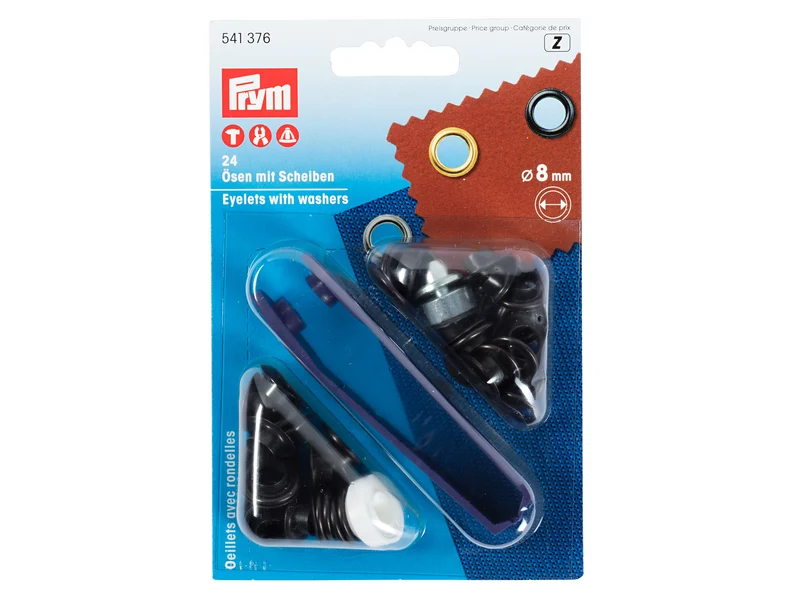 Prym 541376 Ösen mit Scheiben ø 8mm rostfrei brüniert - 24 Stück