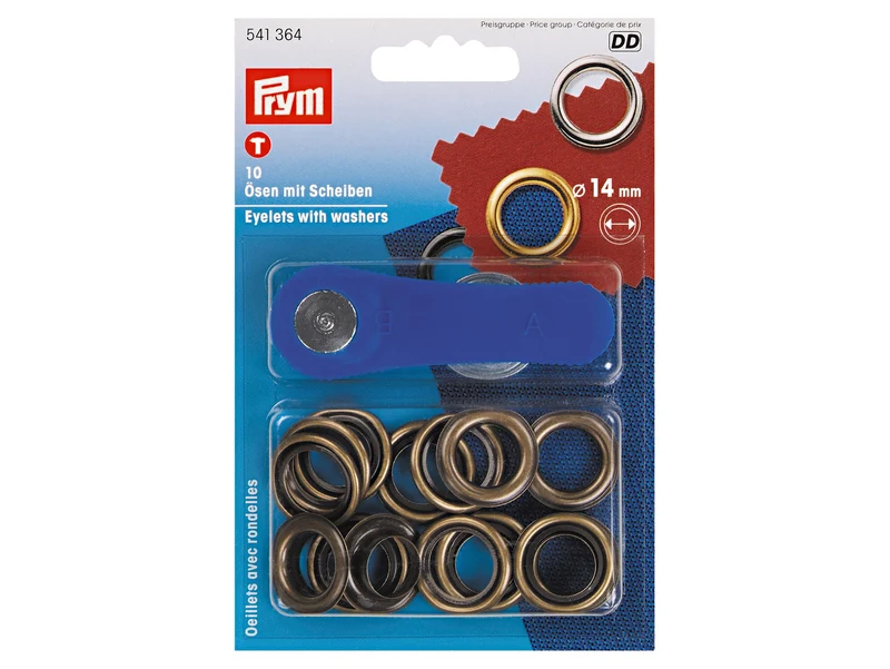 Prym 541364 Ösen mit Scheiben ø 14mm rostfrei altmessing - 10 Stück