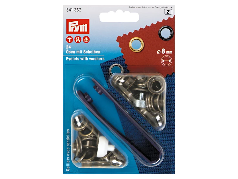 Prym 541362 Ösen mit Scheiben ø 8mm rostfrei altmessing - 24 Stück