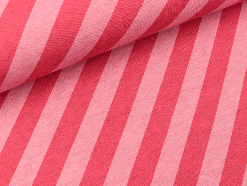 Reststück 10cm - Hamburger Liebe Leichter Baumwollsweat Ahoy Nautic Stripes rosa scuro-azalea