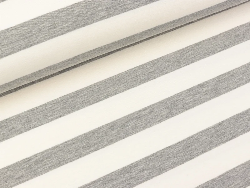 Reststück 10cm - French Terry Maxi Stripes hellgrau-offwhite