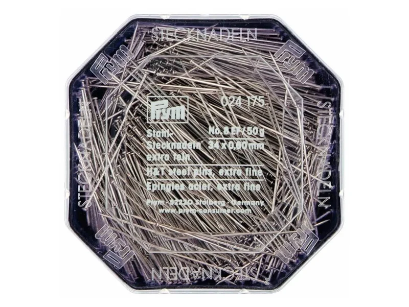 Prym 024175 Stahlstecknadeln Ø 0,6mm x 34mm Nr. 8 EF silberfarbig - 1 Dose, 50g