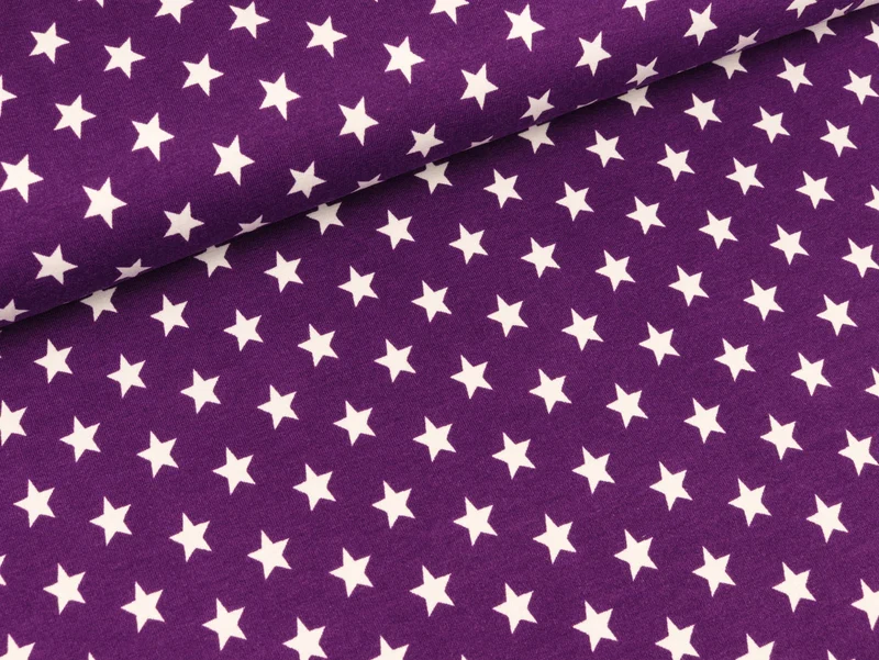 Reststück 37cm - Baumwolljersey Sterne Jerseystars weiß auf lila