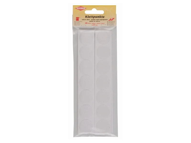 Kleiber 81904 Klettpunkte groß selbstklebend oder zum Annähen weiß - ⌀ 25mm - 28 Stück