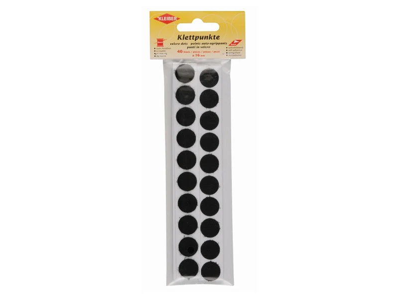 Kleiber 81905 Klettpunkte klein selbstklebend oder zum Annähen schwarz - ⌀ 16mm - 40 Stück