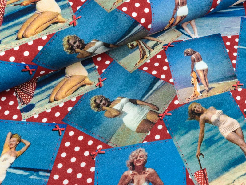 Reststück 40cm - Baumwolljersey Tim Pin-up-Girl blau-bunt