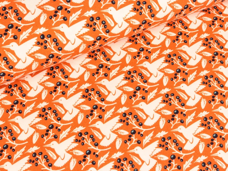 Reststück 10cm - HILCO Baumwolljersey Fly, bird fly orange