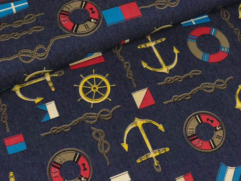 Reststück 47cm - Leichter Jeansstoff Hauke Maritimes auf Jeansblau