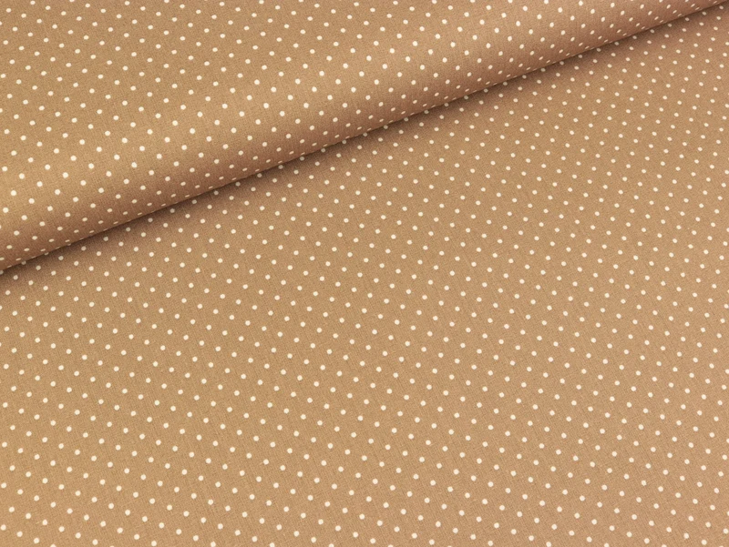 Reststück 9cm - Baumwollstoff Petit Dots weiß auf Taupe