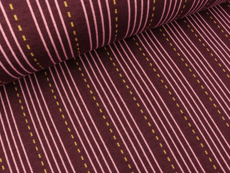 Reststück 86cm - Hamburger Liebe Jacquard Sparkle Lines bordeaux-rosa scuro-senf-gold