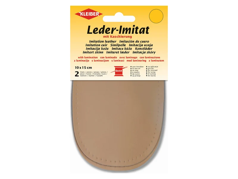 Kleiber 89405 Leder-Imitat Flecken mit Kaschierung zum Annähen vorgelocht - beige - ca. 10cm x 15cm - 2 Stück
