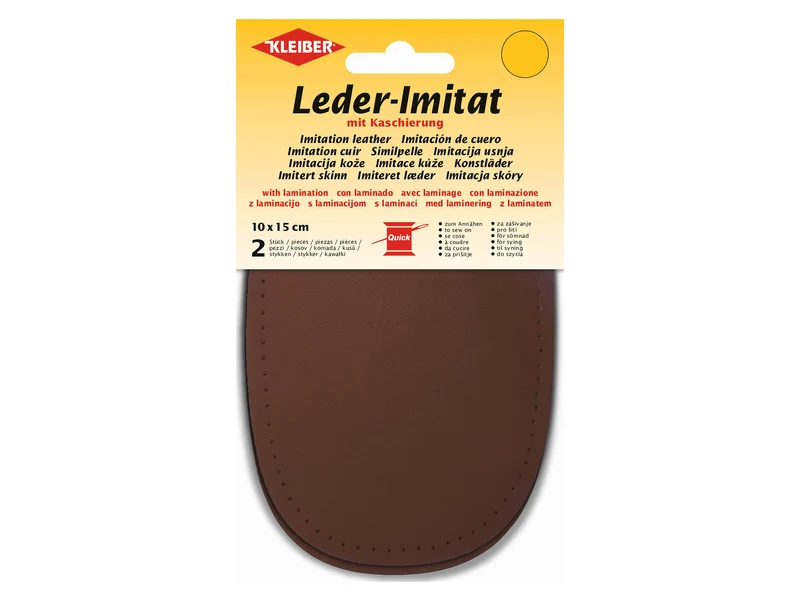 Kleiber 89406 Leder-Imitat Flecken mit Kaschierung zum Annähen vorgelocht - mittelbraun - ca. 10cm x 15cm - 2 Stück