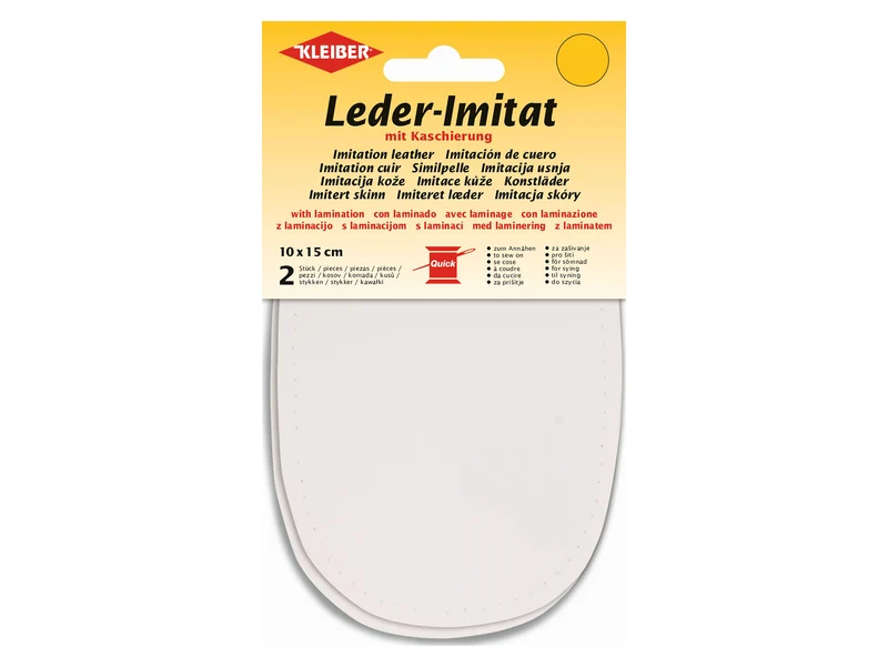 Kleiber 89407 Leder-Imitat Flecken mit Kaschierung zum Annähen vorgelocht - weiß - ca. 10cm x 15cm - 2 Stück