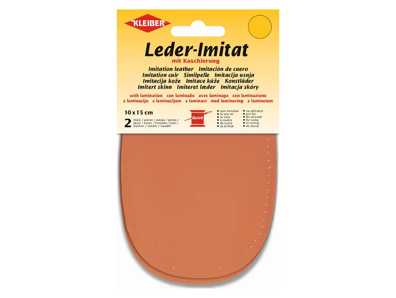 Kleiber 89409 Leder-Imitat Flecken mit Kaschierung zum Annähen vorgelocht - orange - ca. 10cm x 15cm - 2 Stück