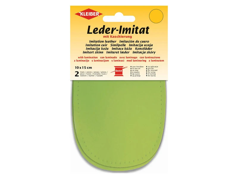 Kleiber 89412 Leder-Imitat Flecken mit Kaschierung zum Annähen vorgelocht - limette - ca. 10cm x 15cm - 2 Stück