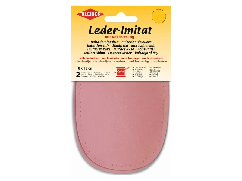 Kleiber 89413 Leder-Imitat Flecken mit Kaschierung zum Annähen vorgelocht - rosa - ca. 10cm x 15cm - 2 Stück