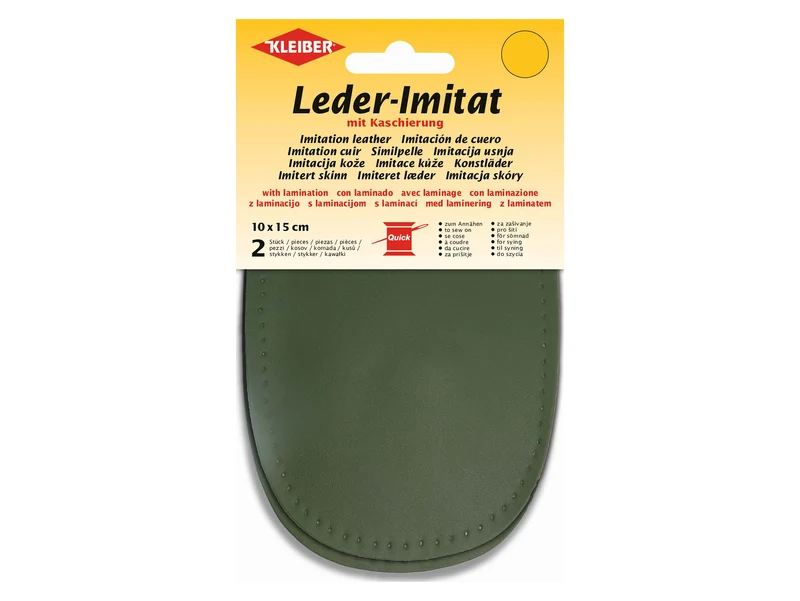 Kleiber 89414 Leder-Imitat Flecken mit Kaschierung zum Annähen vorgelocht - oliv - ca. 10cm x 15cm - 2 Stück