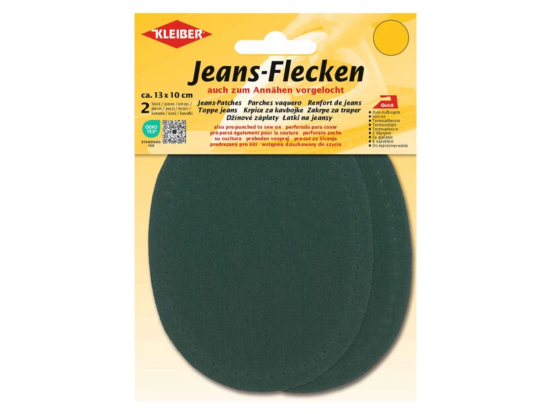 Kleiber 34508 Jeans-Flicken Oval - zum Ausbessern und Verstärken - grün - ca. 13cm x 10cm - 2 Stück