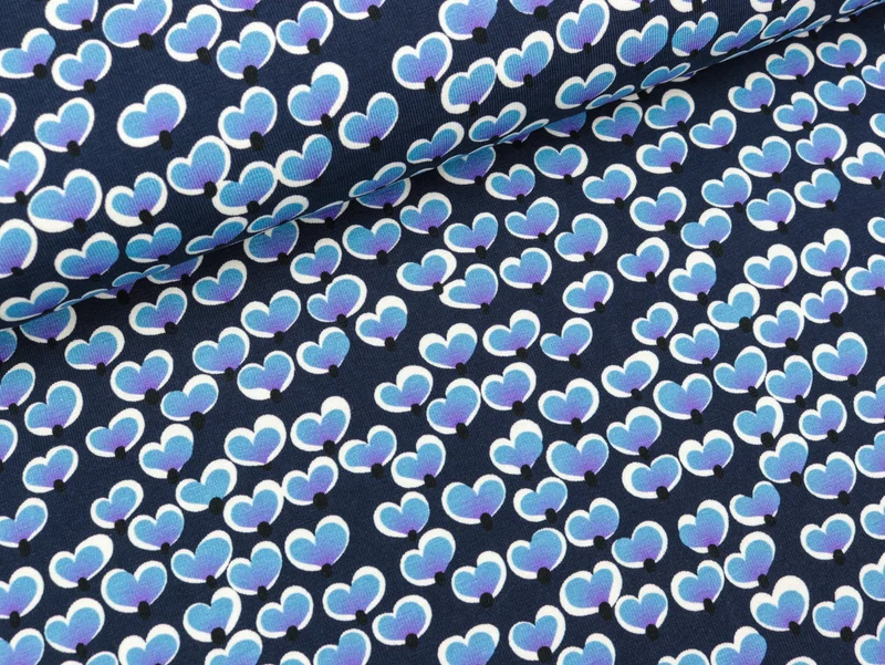 Reststück 14cm - Hamburger Liebe Baumwolljersey Glory Strew Flowers blue navy