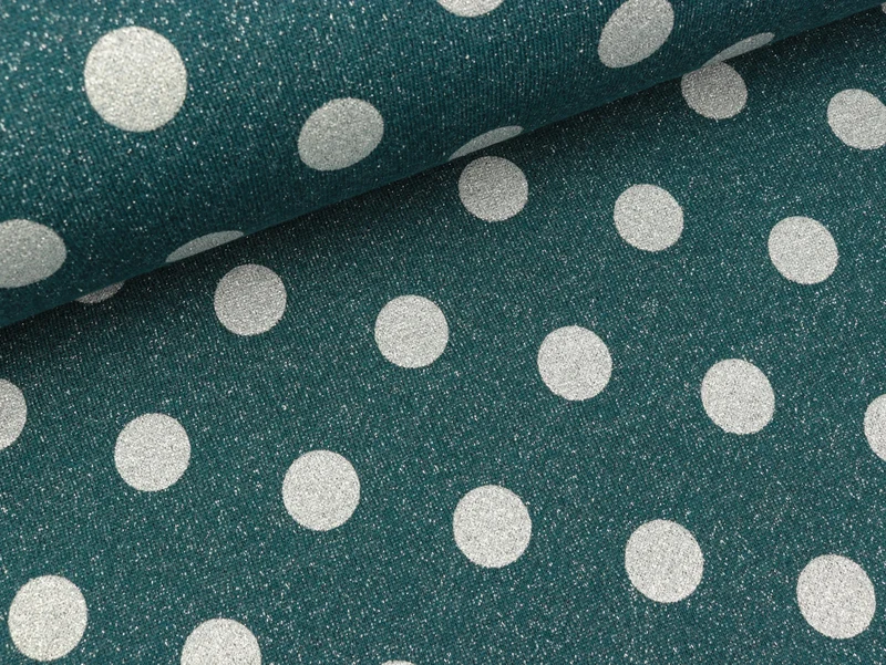Reststück 36cm - French Terry Dots silber auf Petrol Glitzer