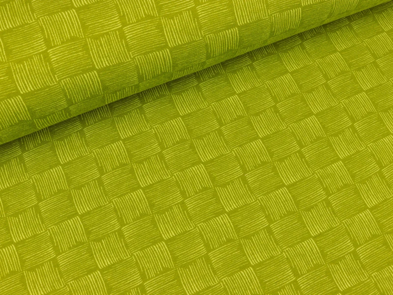 Reststück 100cm - Kritzel-Schachbrett-Sweat Rick heugrün