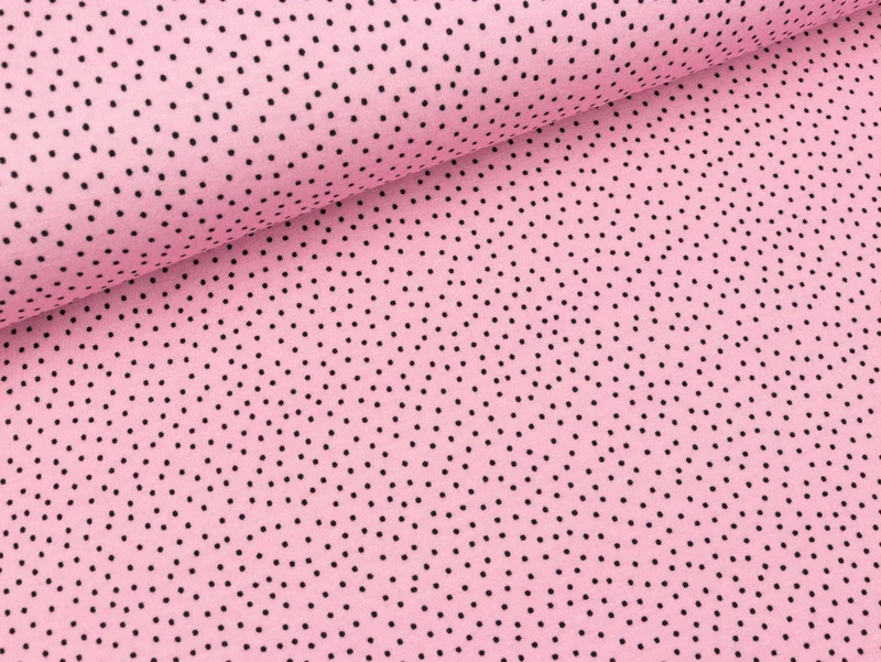 Reststück 30cm - Steinbeck Baumwolljersey Miau Pünktchen schwarz auf Rosa
