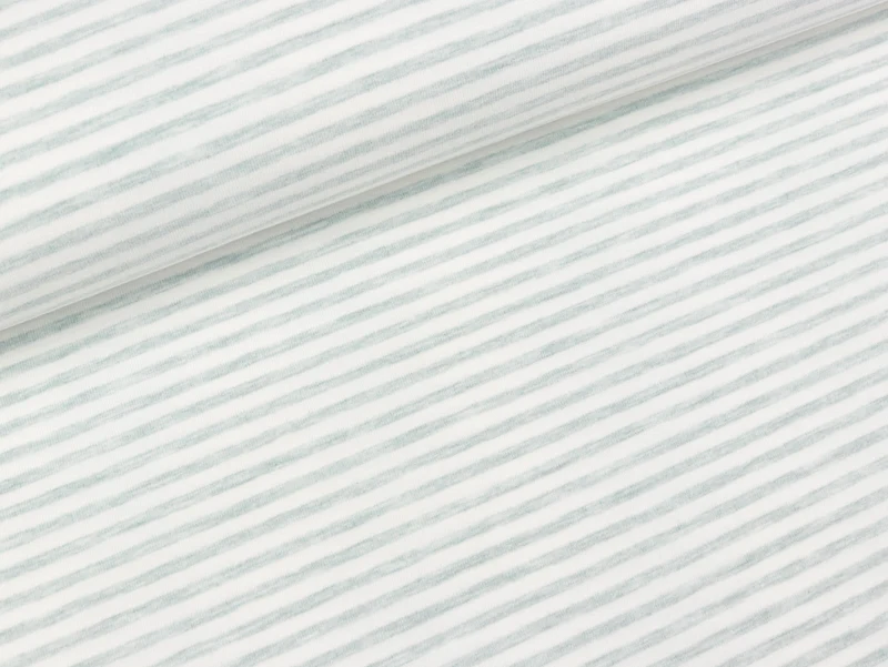 Reststück 13cm - Soft Touch Baumwolljersey Stripes dusty mint melange-weiß