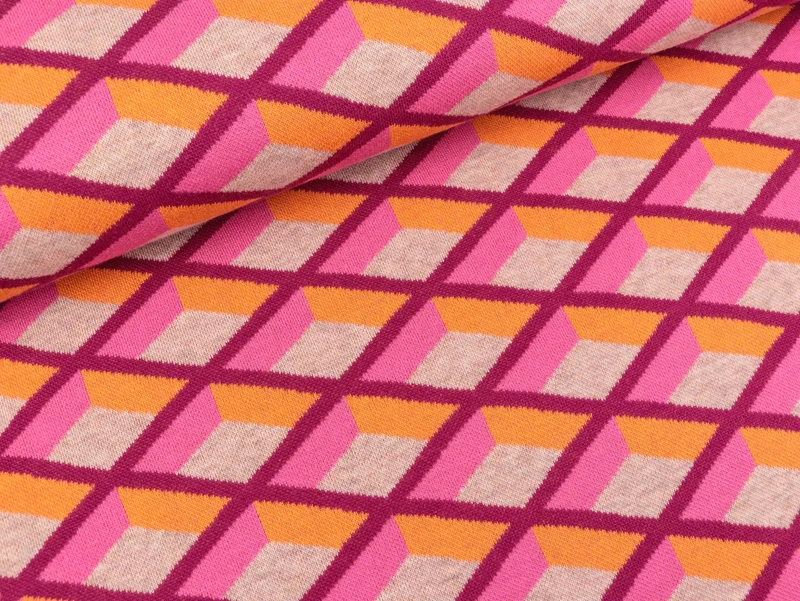 Reststück 31cm - Hamburger Liebe 4 Farb-Jacquardjersey Check Point Honey Comb ciclamino-ortensia-papaia-yemen
