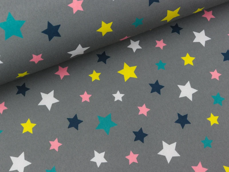 Reststück 15cm - Softshell Stars bunt auf Dunkelgrau