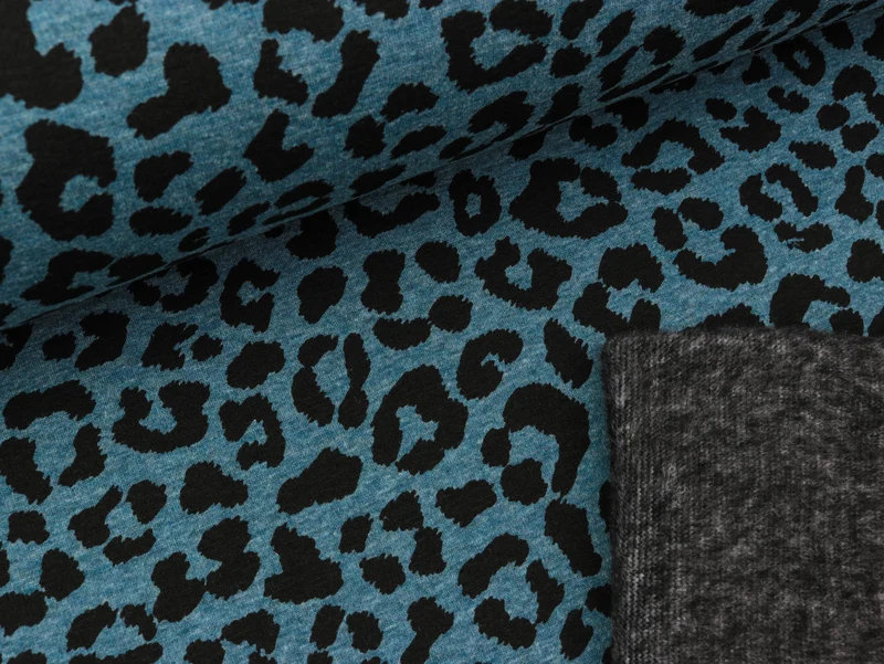 Reststück 13cm - Happy Fleece Melange Print Animal schwarz-dusty blue