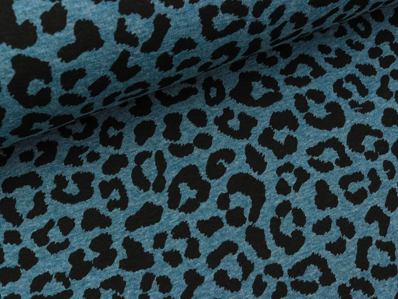 Reststück 13cm - Happy Fleece Melange Print Animal schwarz-dusty blue