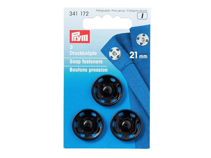 Prym 341172 Annäh-Druckknöpfe Messing Ø 21mm schwarz - 3 Stück