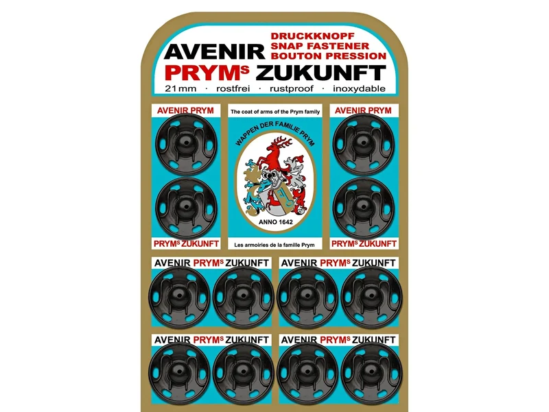 Prym 341137 Annäh-Druckknöpfe Messing Ø 21mm schwarz - 12 Stück
