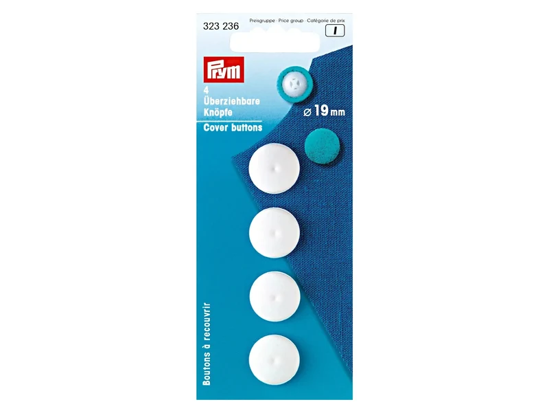 Prym 323236 Überziehbare Knöpfe aus Kunststoff Ø 19mm weiß - 4 Stück