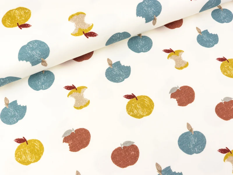 Reststück 11cm - French Terry Mini Forest Bunte Äpfel auf Creme