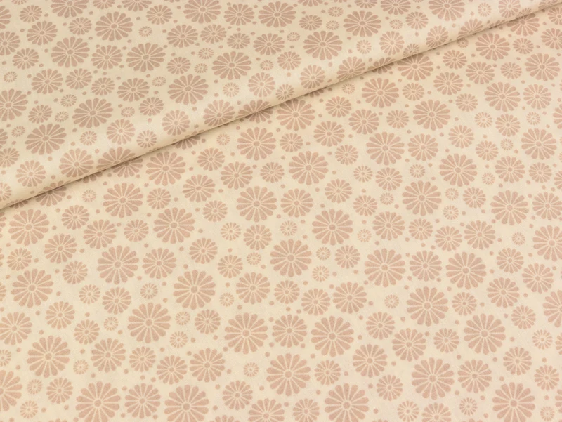 Reststück 10cm - Stenzo Baumpopeline Blümchen beige-hellbeige
