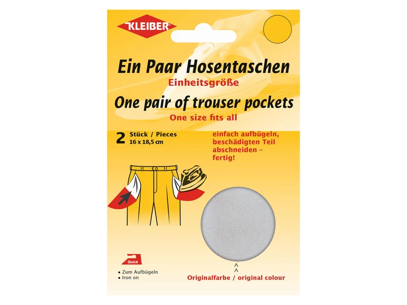 Kleiber 11002 Ein paar Hosentaschen zum Aufbügeln - hellgrau - ca. 18,5cm x 16cm - 2 Stück