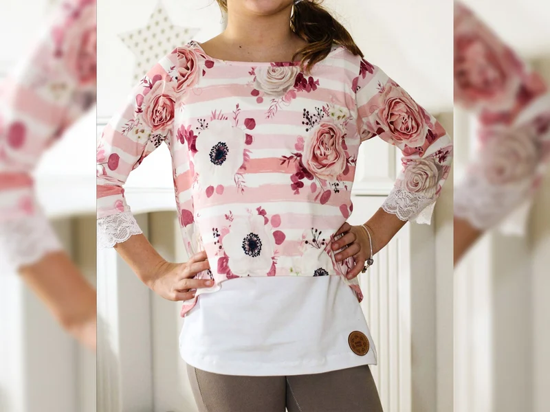 Reststück 20cm - Baumwolljersey Roses auf pastellrosa-creme gestreift