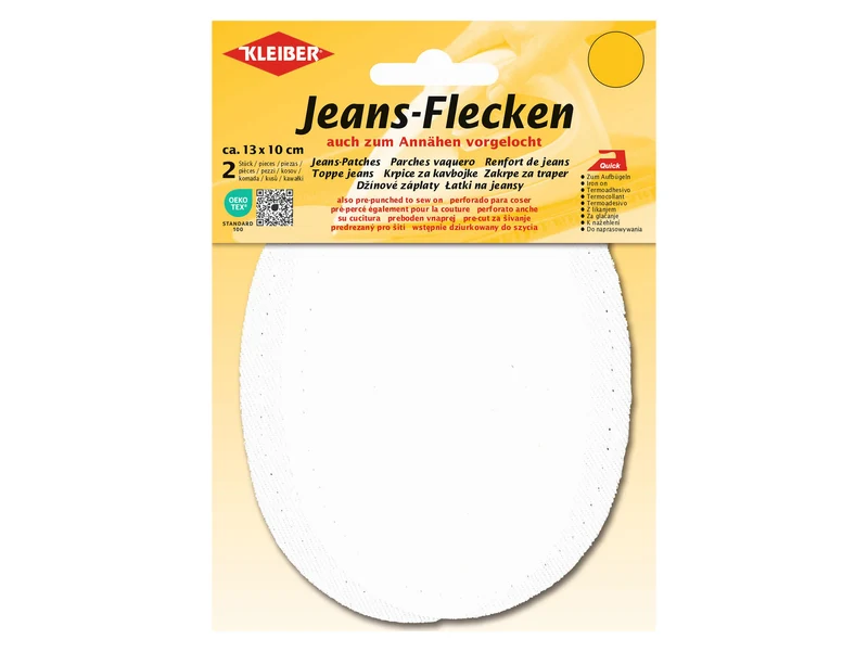 Kleiber 34509 Jeans-Flicken Oval - zum Ausbessern und Verstärken - weiß - ca. 13cm x 10cm - 2 Stück