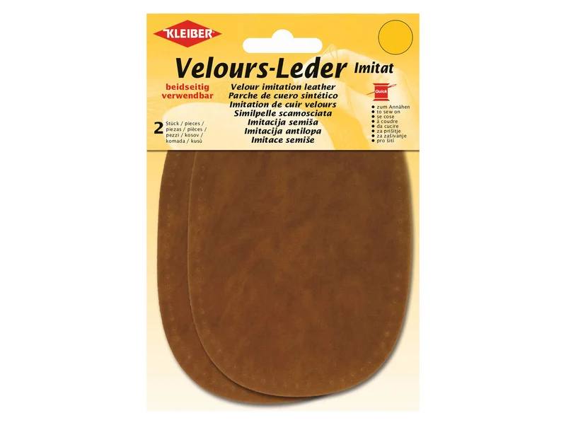 Kleiber 89709 Velours-Leder Imitat Flecken beidseitig verwendbar zum Annähen vorgelocht mittelbraun - ca. 15cm x 10cm - 2 Stück