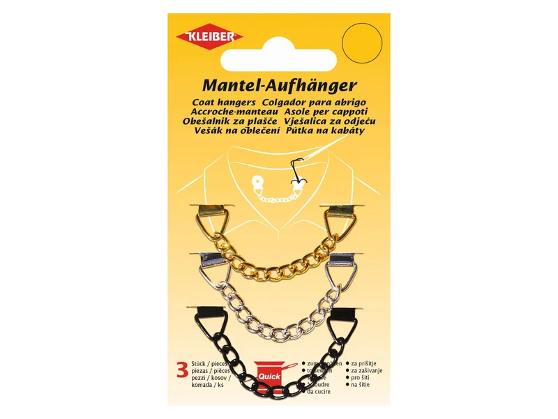 Kleiber 85934 Metall-Aufhänger 3er-Set - schwarz, silber, gold - ca. 8,3cm x 1,1cm