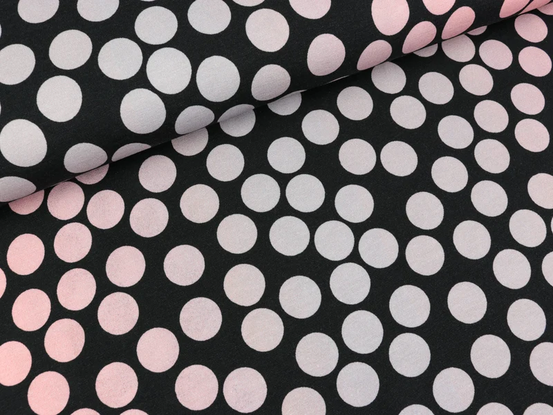 Reststück 48cm - Baumwolljersey Bubbles rosa-rose Farbverlauf auf Schwarz